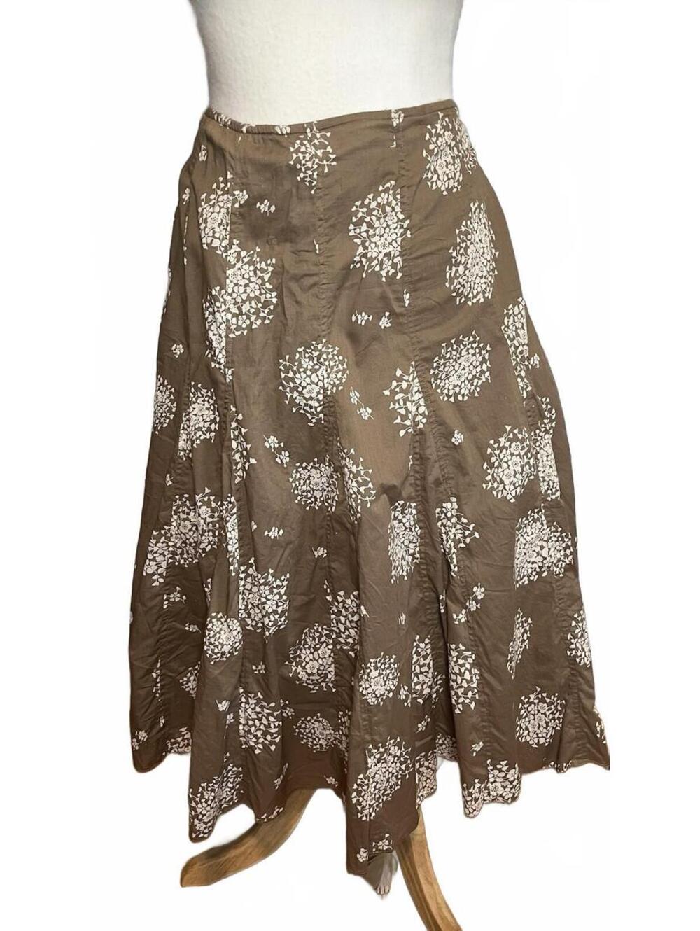 Coldwater Creek Womens Cotton Midi Skirt XL Brown White Floral Midi Cottagecore
